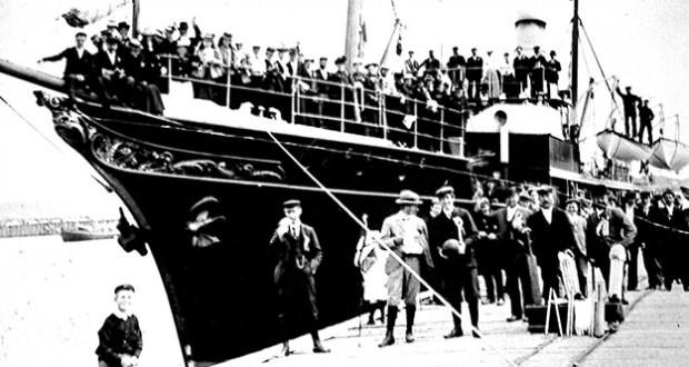 Passengers waving from the SS Cylde 
